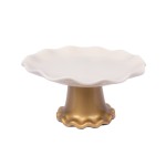 Suporte Porcelana Creme c/ pé Dourado G